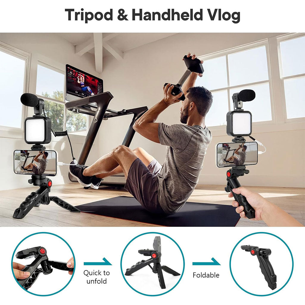 Kit de Vlogging pour smartphone et appareil photo avec microphone et LED RGB