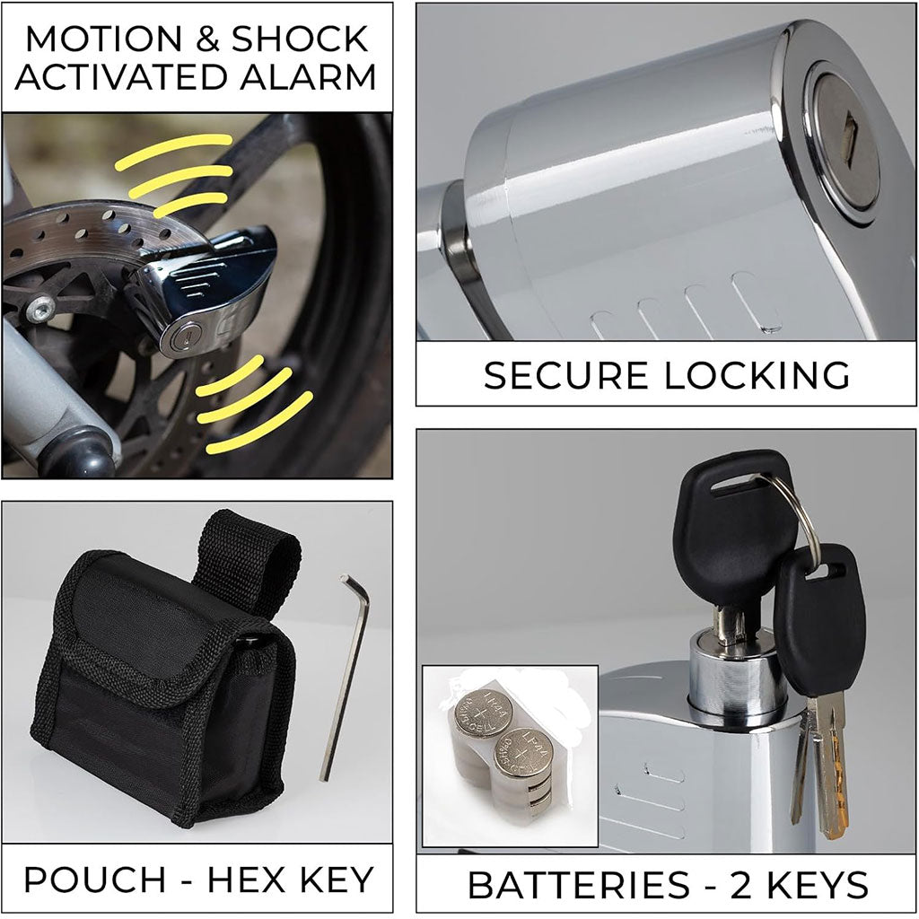 Antivol à disque en acier inoxydable 110 dB avec clés et pochette de transport – جهاز إنذار مضاد سرقة للدرجات