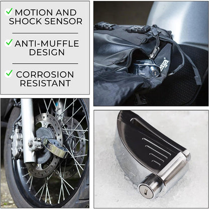 Antivol à disque en acier inoxydable 110 dB avec clés et pochette de transport – جهاز إنذار مضاد سرقة للدرجات