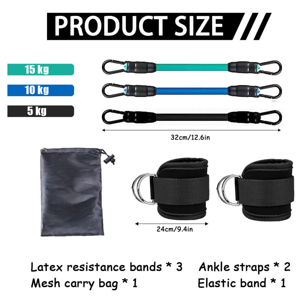 Bandes de résistance pour les jambes avec sangle de cheville 5Pcs – طقم أشرطة تدريب قابلة للتمدد
