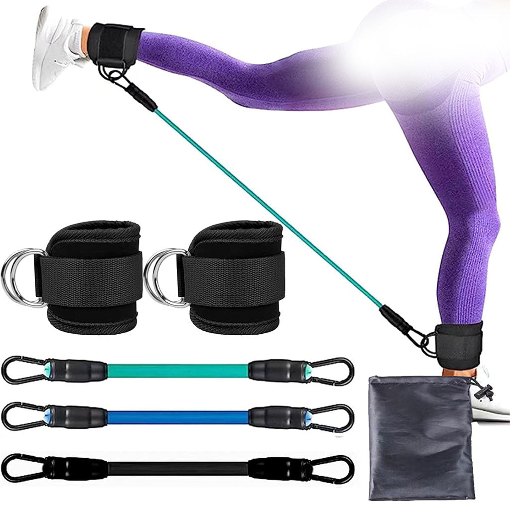 Bandes de résistance pour les jambes avec sangle de cheville 5Pcs – طقم أشرطة تدريب قابلة للتمدد تنزوت