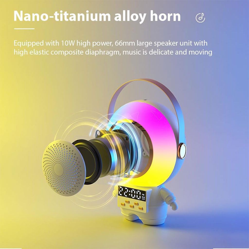 Haut-parleur Bluetooth karaoké astronaute avec microphone et réveil intégré