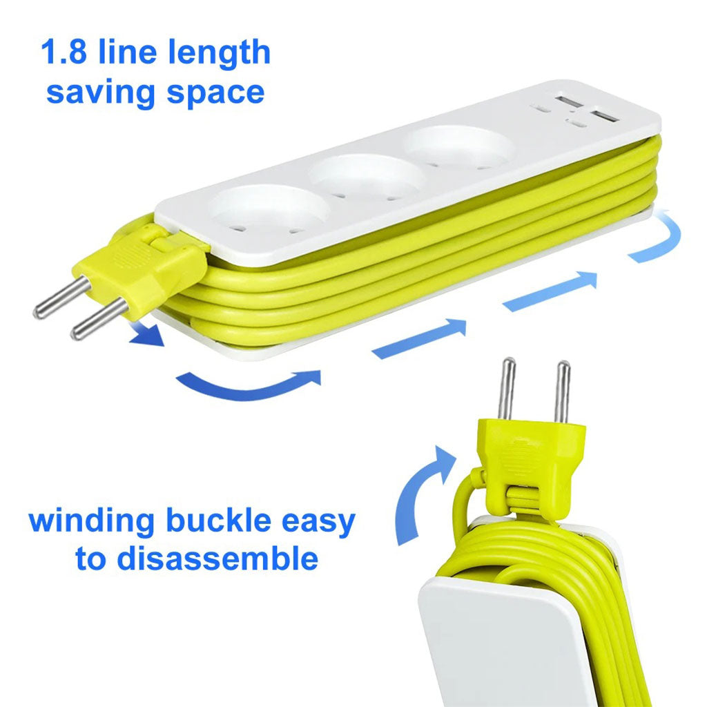 AVEL Multiprise 3 Sockets avec 4 ports USB Cordon 1,8 m Enroulable – مقبس طاقة مع منافذ شحن