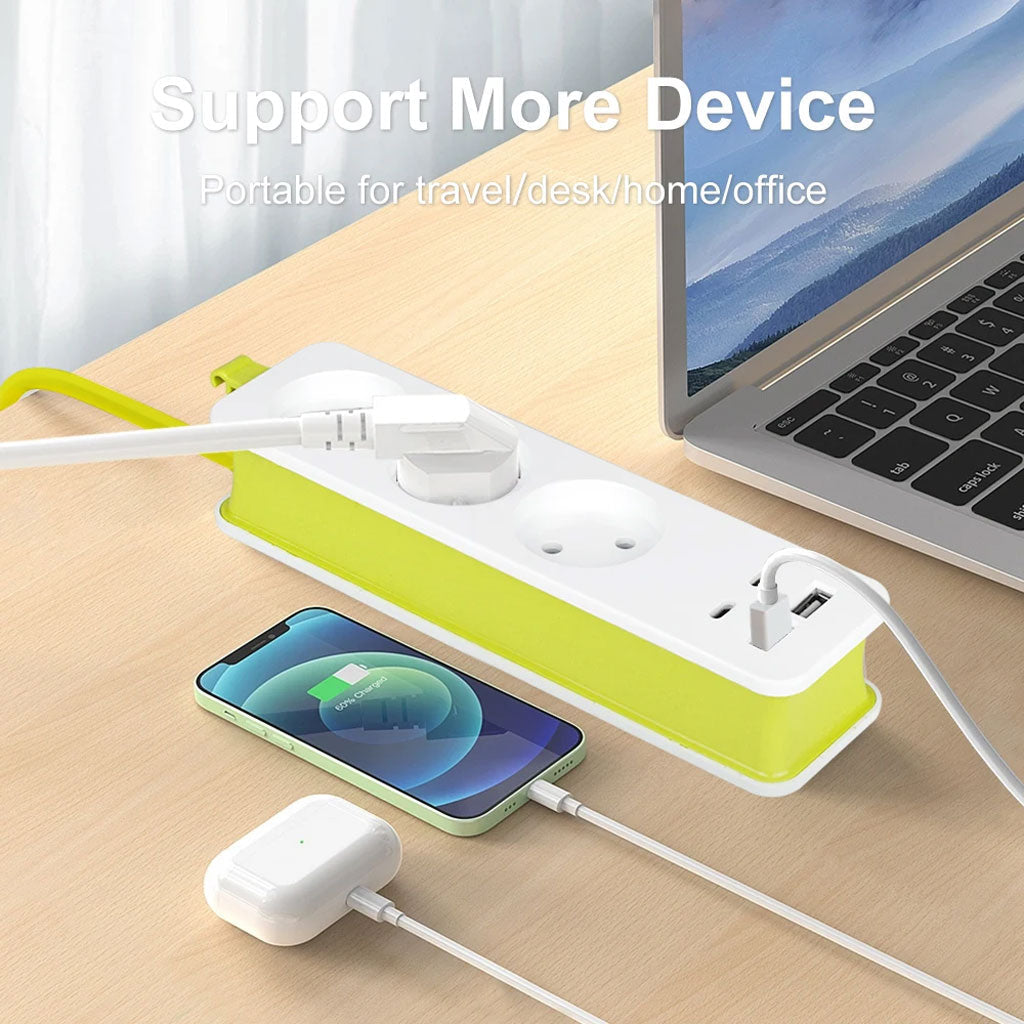 AVEL Multiprise 3 Sockets avec 4 ports USB Cordon 1,8 m Enroulable – مقبس طاقة مع منافذ شحن