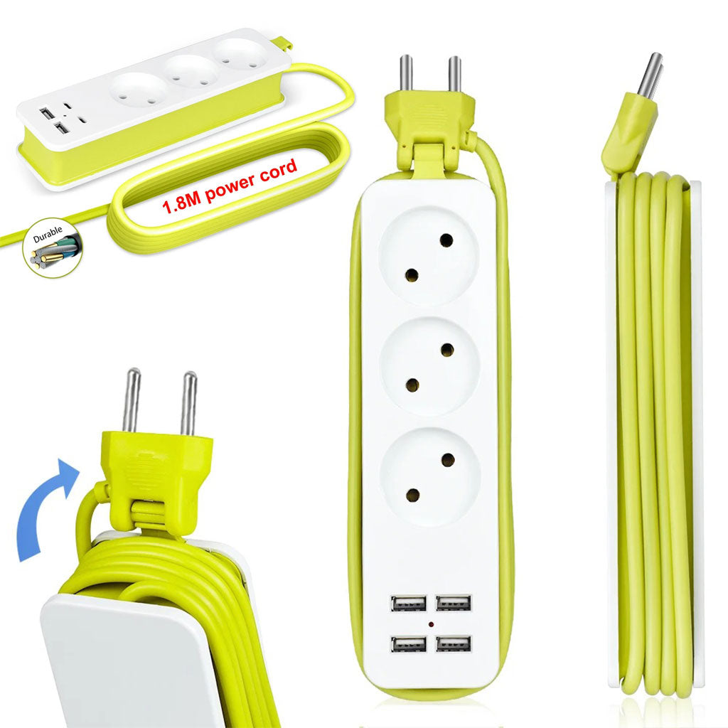 AVEL Multiprise 3 Sockets avec 4 ports USB Cordon 1,8 m Enroulable – مقبس طاقة مع منافذ شحن تنزوت