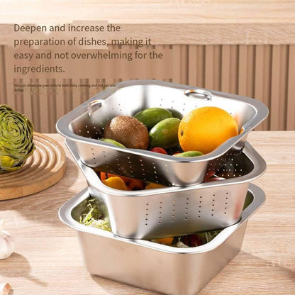 Râpe multifonctionnelle Delaval en acier inoxydable avec panier d’égouttage 3EN1 – مفرمة وقطاعة خضر متعددة الإستعمالات