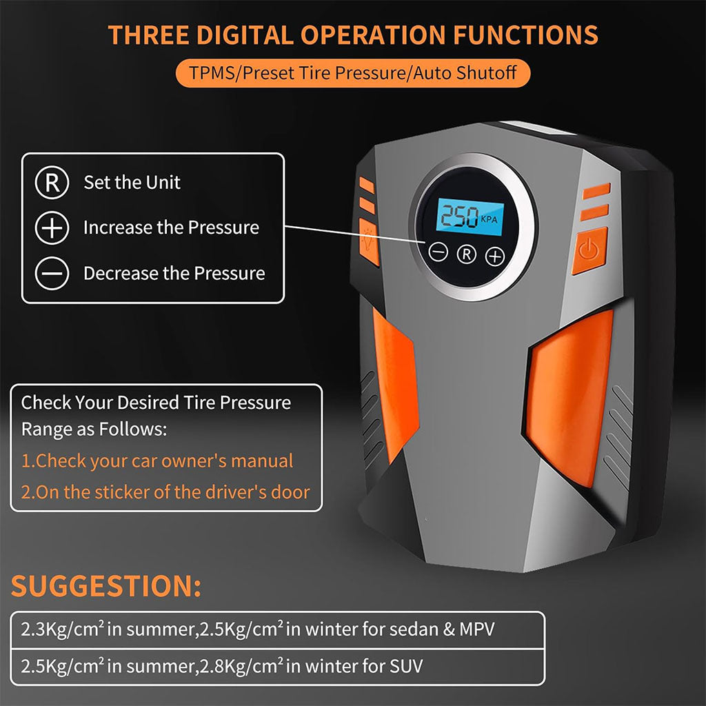 Compresseur d’Air Numérique pour Voiture et Moto 150Psi BE0173 – جهاز ضغط العجلات محمول