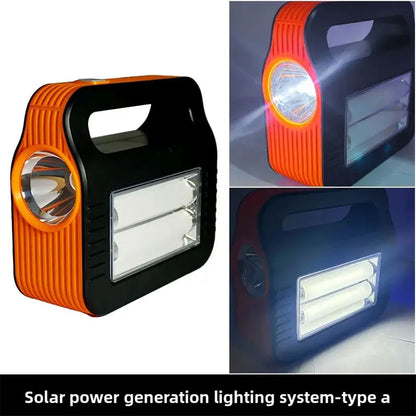 Kit Panneau Solaire portable avec Torche LED Rechargeable et 2 Lampes – طقم مصباح يعمل بالطاقة الشمسية