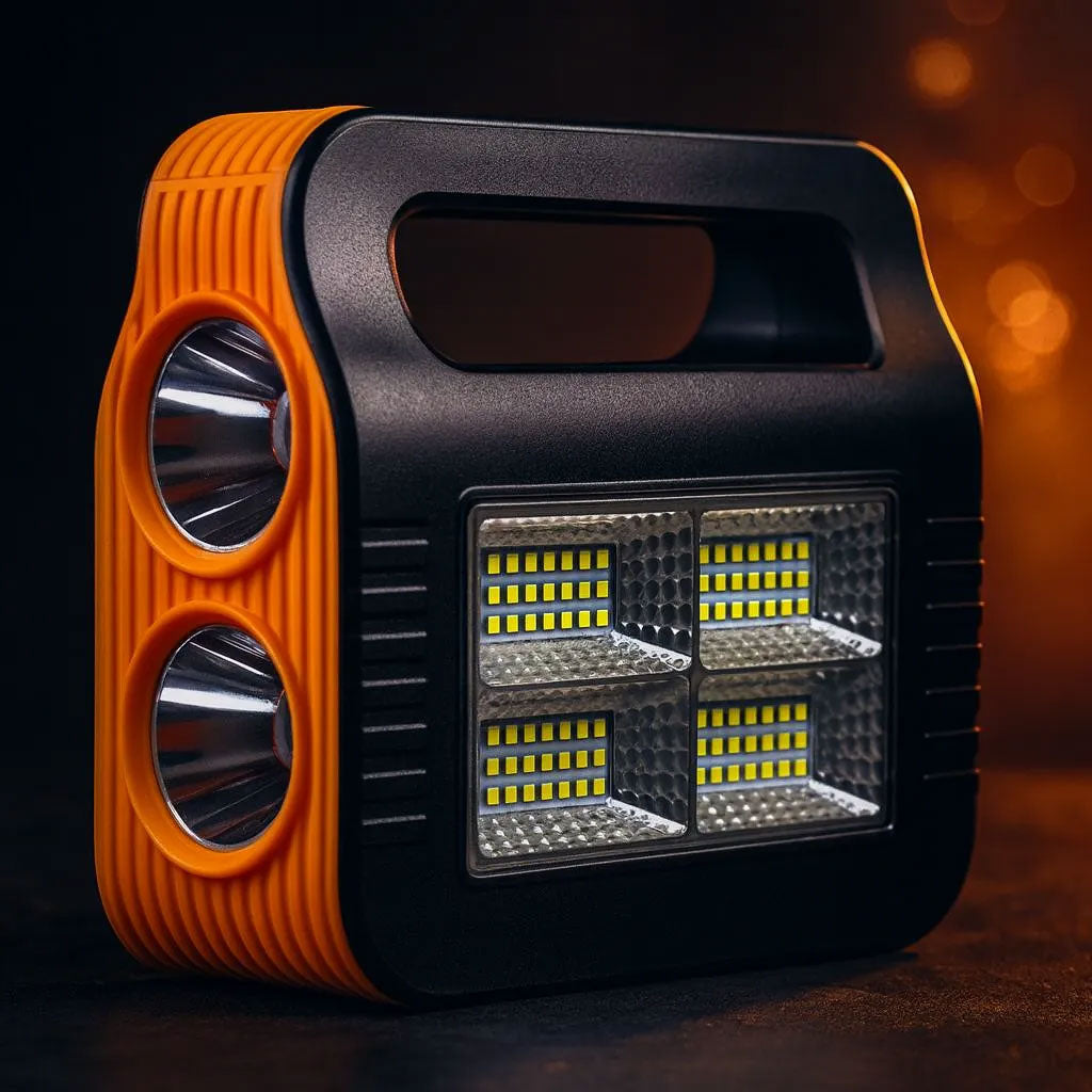 Kit Panneau Solaire portable avec Torche LED Rechargeable et 2 Lampes – طقم مصباح يعمل بالطاقة الشمسية
