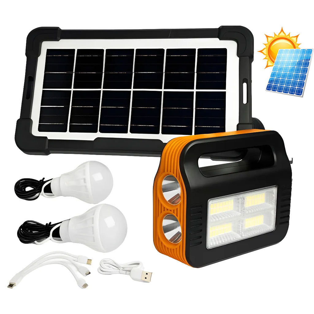 Kit Panneau Solaire portable avec Torche LED Rechargeable et 2 Lampes – طقم مصباح يعمل بالطاقة الشمسية - تنزوت