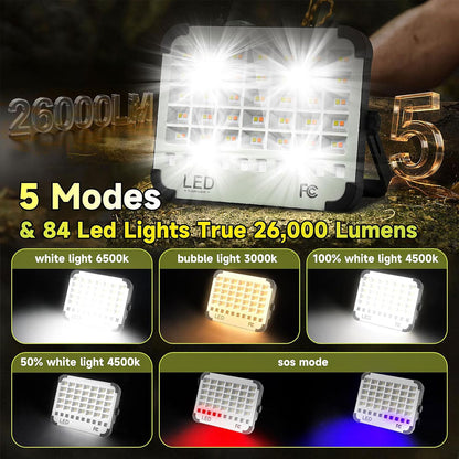 Lampe Solaire Rechargeable LED 300 W Portable et Magnétique 26000LM – مصباح محمول قابل للشحن بالطاقة الشمسية