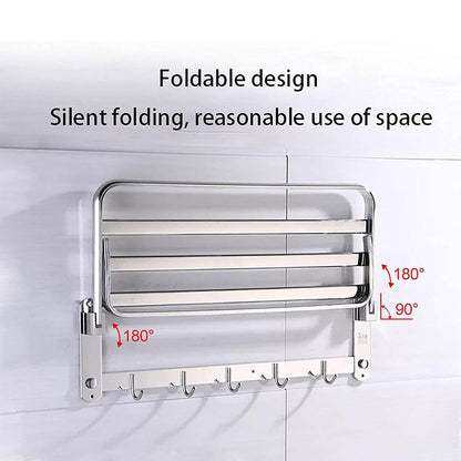 Porte-serviettes mural pliable en acier inoxydable avec crochets GM – علاقة مناشف قابلة للطي