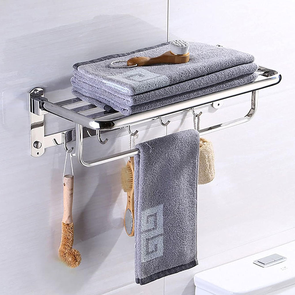 Porte-serviettes mural pliable en acier inoxydable avec crochets GM – علاقة مناشف قابلة للطي - تنزوت