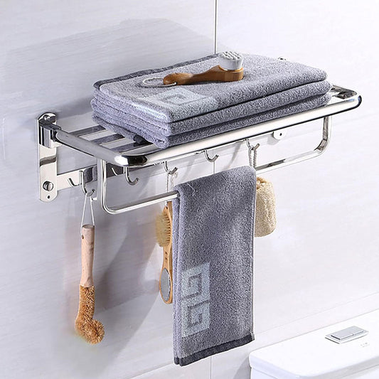 Porte-serviettes mural pliable en acier inoxydable avec crochets GM – علاقة مناشف قابلة للطي - تنزوت
