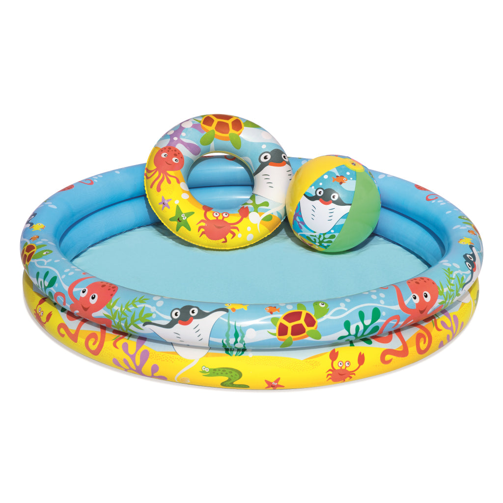 Piscine Ronde Gonflable Avec Bouée Et Ballon De Plage 122 x 20 cm Bestway #51124