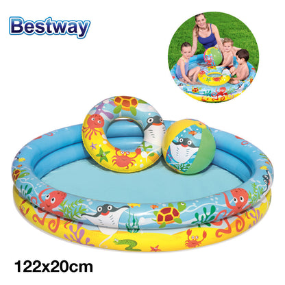Piscine Ronde Gonflable Avec Bouée Et Ballon De Plage 122 x 20 cm Bestway #51124 تنزوت