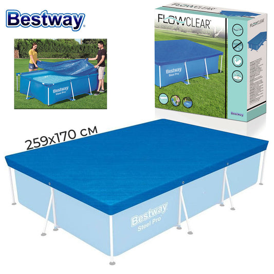 Grand bâche de piscine rectangulaire en polyéthylène 259 x 170 cm Bestway 58105 – غطاء مسبح تنزوت
