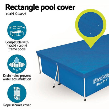 Grand bâche de piscine rectangulaire en polyéthylène 300 x 201 cm Bestway 58106 – غطاء مسبح
