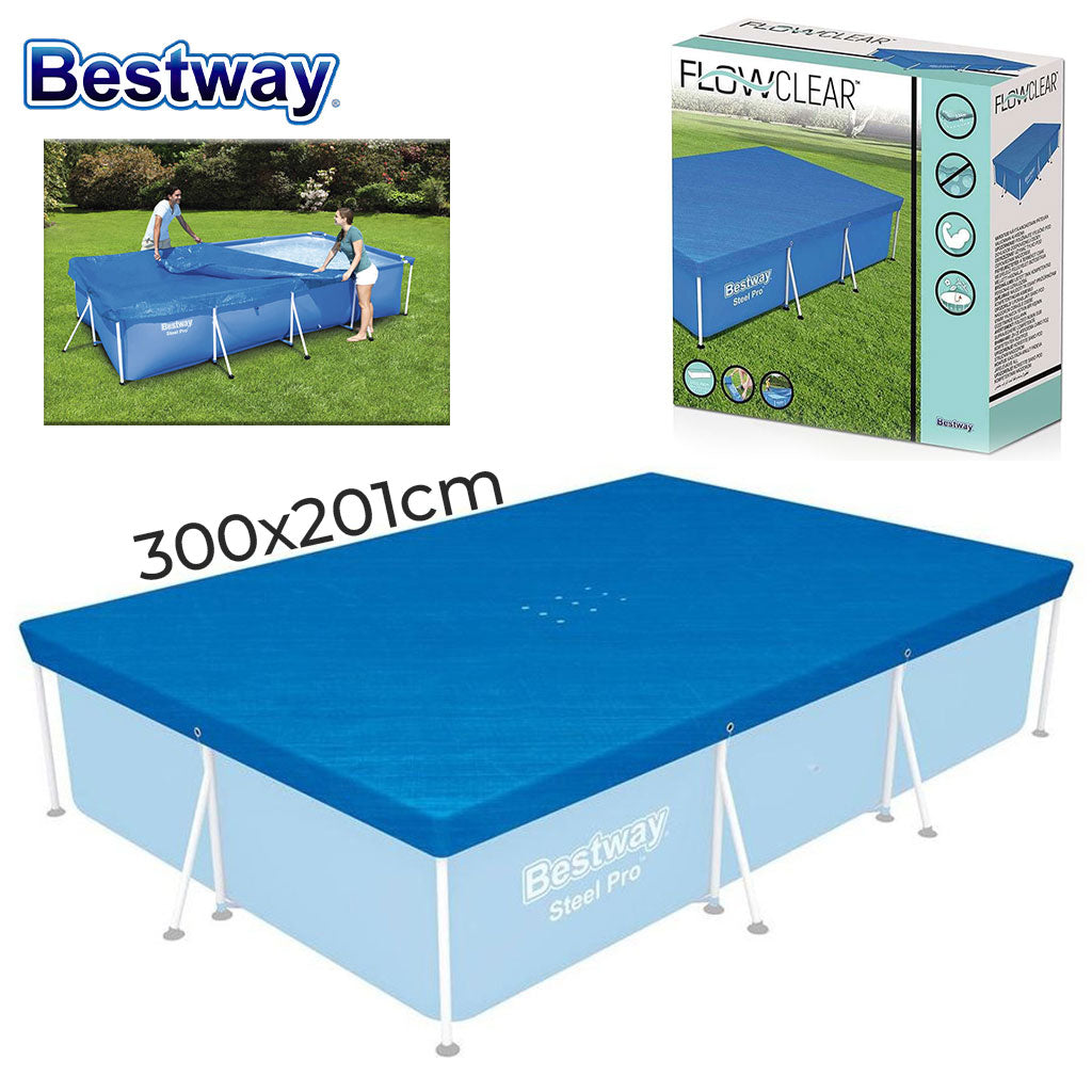 Grand bâche de piscine rectangulaire en polyéthylène 300 x 201 cm Bestway 58106 – غطاء مسبح تنزوت