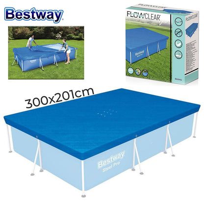 Grand bâche de piscine rectangulaire en polyéthylène 300 x 201 cm Bestway 58106 – غطاء مسبح تنزوت