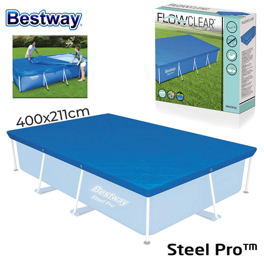 Grande bâche de piscine rectangulaire en polyéthylène 400 x 211 cm Bestway 58107 – غطاء مسبح تنزوت