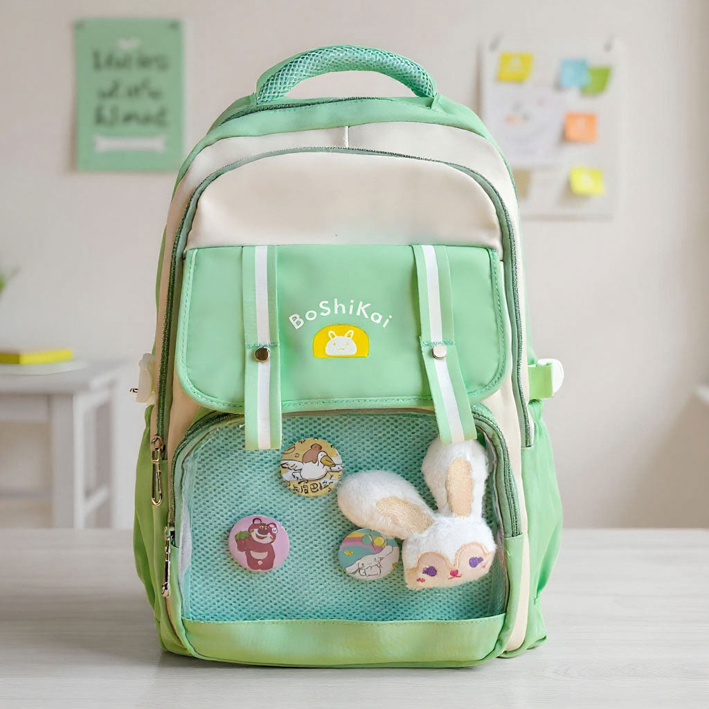 Sac à Dos Scolaire pour Enfants Style Kawaii BoShiKai Vert – حقيبة ظهر مدرسية للأطفال أخضر تنزوت