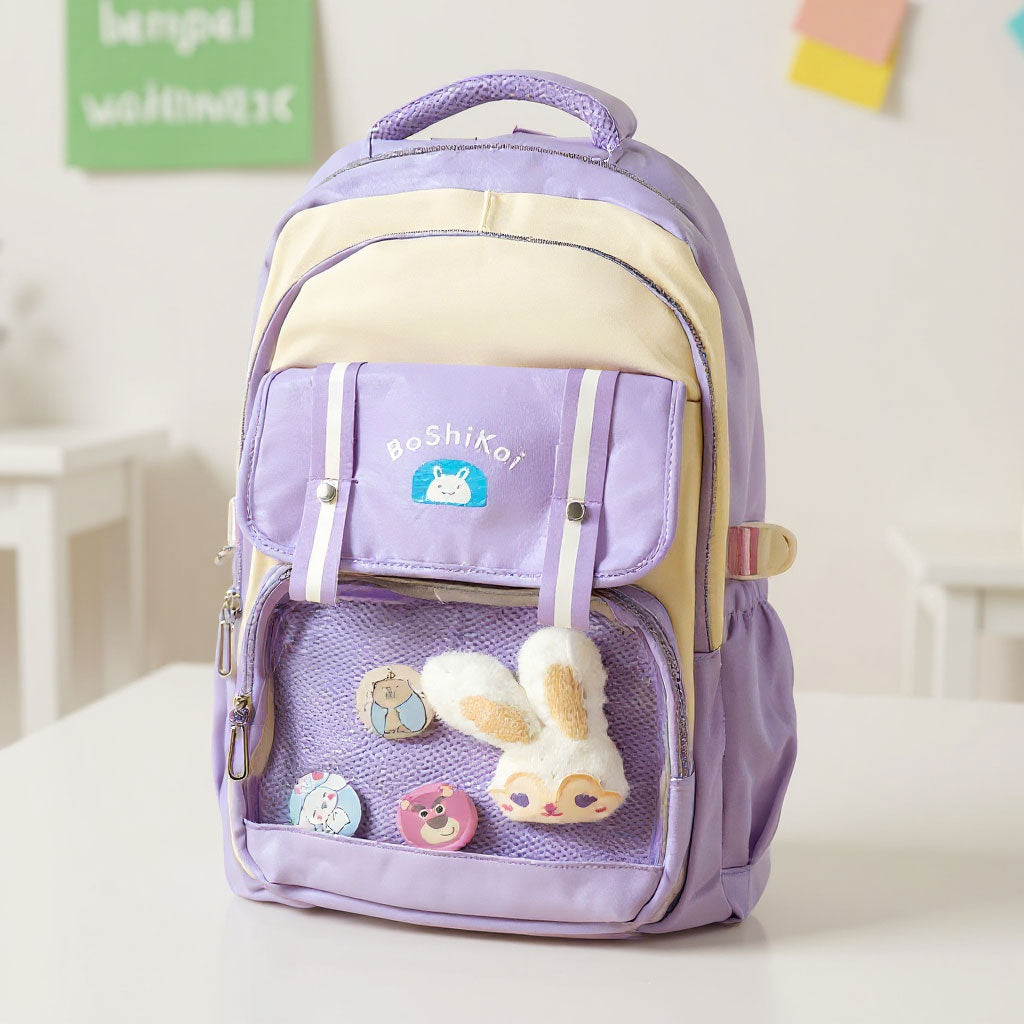 Sac à Dos Scolaire pour Enfants Style Kawaii BoShiKai Mauve – حقيبة ظهر مدرسية للأطفال بنفسجي تنزوت