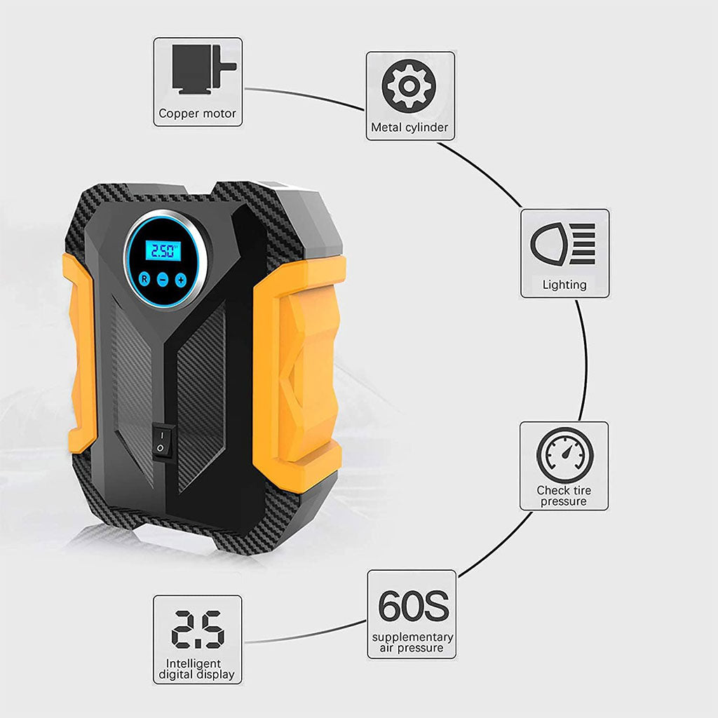 Gonfleur de pneus numérique avec manomètre et lumière LED 150 PSI – جهاز نفخ عجلات