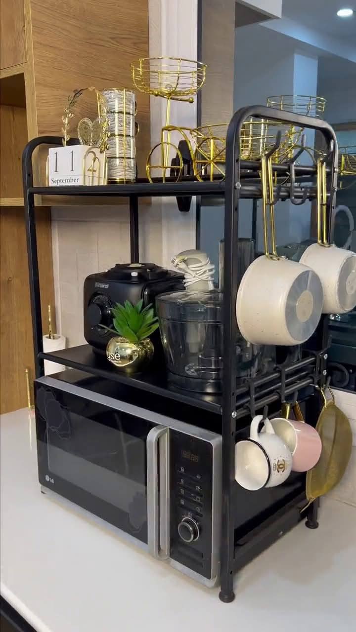 Support pour four à micro-ondes et étagère de rangement 3 étages – منظم أغراض وحامل ميكروويف