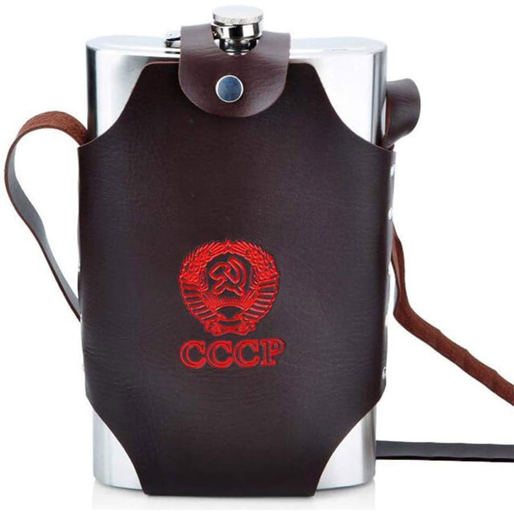 Flasque Métallique Portable 1800ml en Acier Inoxydable 18/8 avec Étui en Cuir pour Activités Extérieures