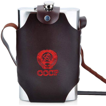Flasque Métallique Portable 1800ml en Acier Inoxydable 18/8 avec Étui en Cuir pour Activités Extérieures
