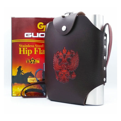 Flasque Métallique Portable 1800ml en Acier Inoxydable 18/8 avec Étui en Cuir pour Activités Extérieures