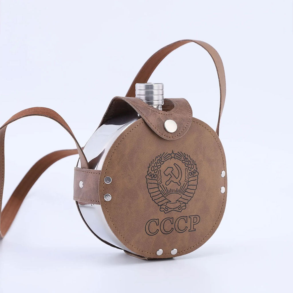Flasque Métallique Portable 1200ml en Acier Inoxydable 18/8 avec Étui en Cuir pour Activités Extérieures