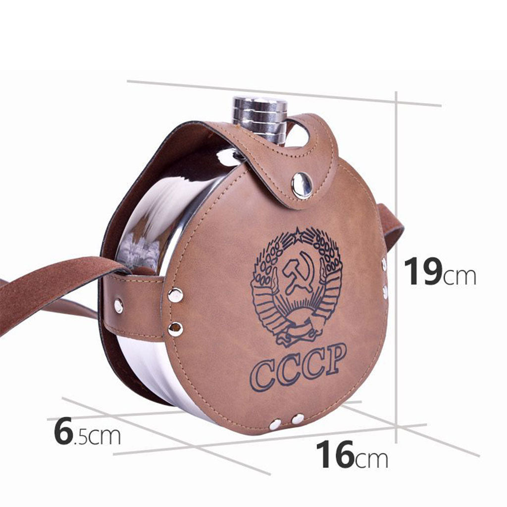 Flasque Métallique Portable 1200ml en Acier Inoxydable 18/8 avec Étui en Cuir pour Activités Extérieures