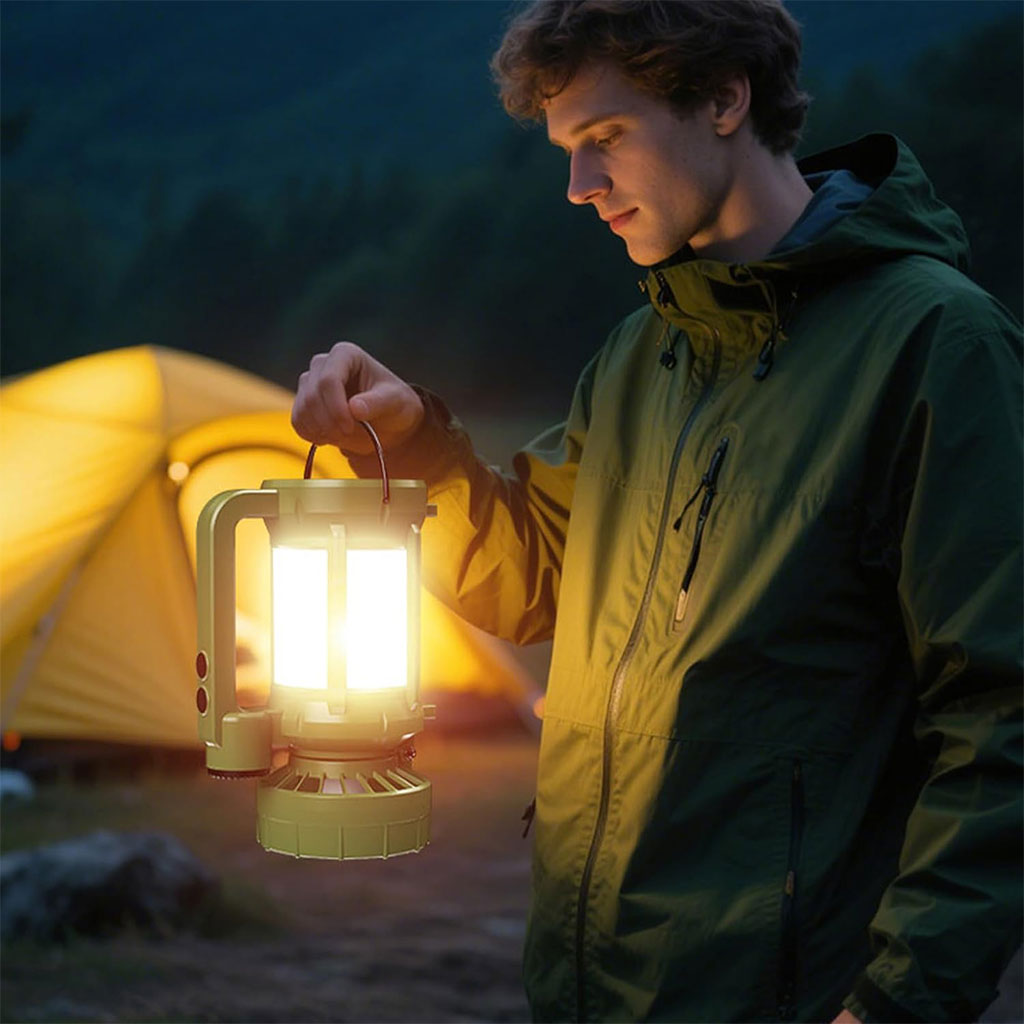 Lanterne de camping LED Rechargeable avec Ventilateur et 4 modes d’éclairage – مصباح ومروحة محمولة