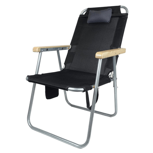 Chaise Longue Pliable avec Accoudoirs en Bois et Coussin – كرسي حجم كبير للخرجات تنزوت