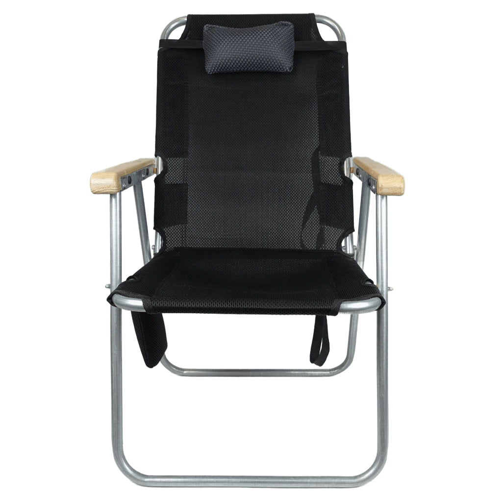 Chaise Longue Pliable avec Accoudoirs en Bois et Coussin – كرسي حجم كبير للخرجات