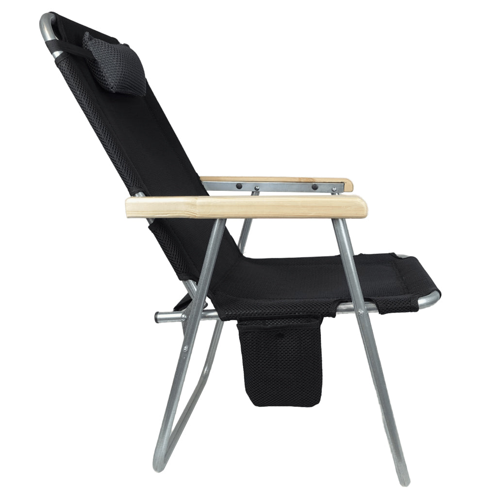 Chaise Longue Pliable avec Accoudoirs en Bois et Coussin – كرسي حجم كبير للخرجات
