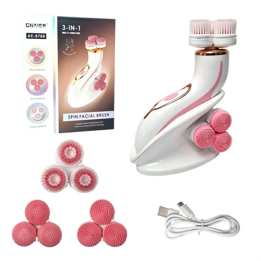Brosse Nettoyante Électrique Cnaier AE-8788 3 Têtes Rotatives Recharge USB – جهاز تنظيف البشرة بعمق تنزوت