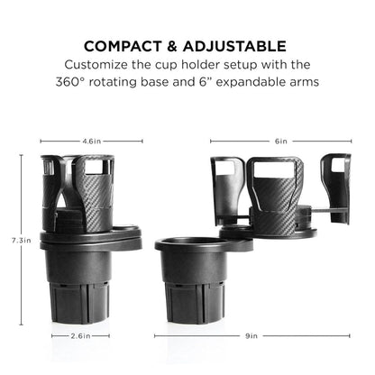 Porte-Gobelet Voiture Extensible 2-en-1 avec Base Rotative à 360° – حامل أكواب مزدوج قابل للتوسيع