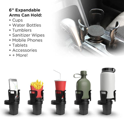 Porte-Gobelet Voiture Extensible 2-en-1 avec Base Rotative à 360° – حامل أكواب مزدوج قابل للتوسيع