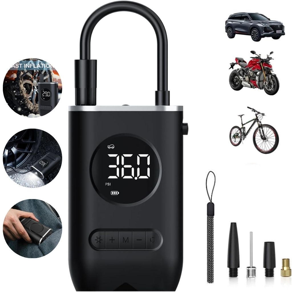 Compresseur d'Air Portable 150 PSI avec Lampe LED – منفاخ هواء محمول مع إضاءة - تنزوت