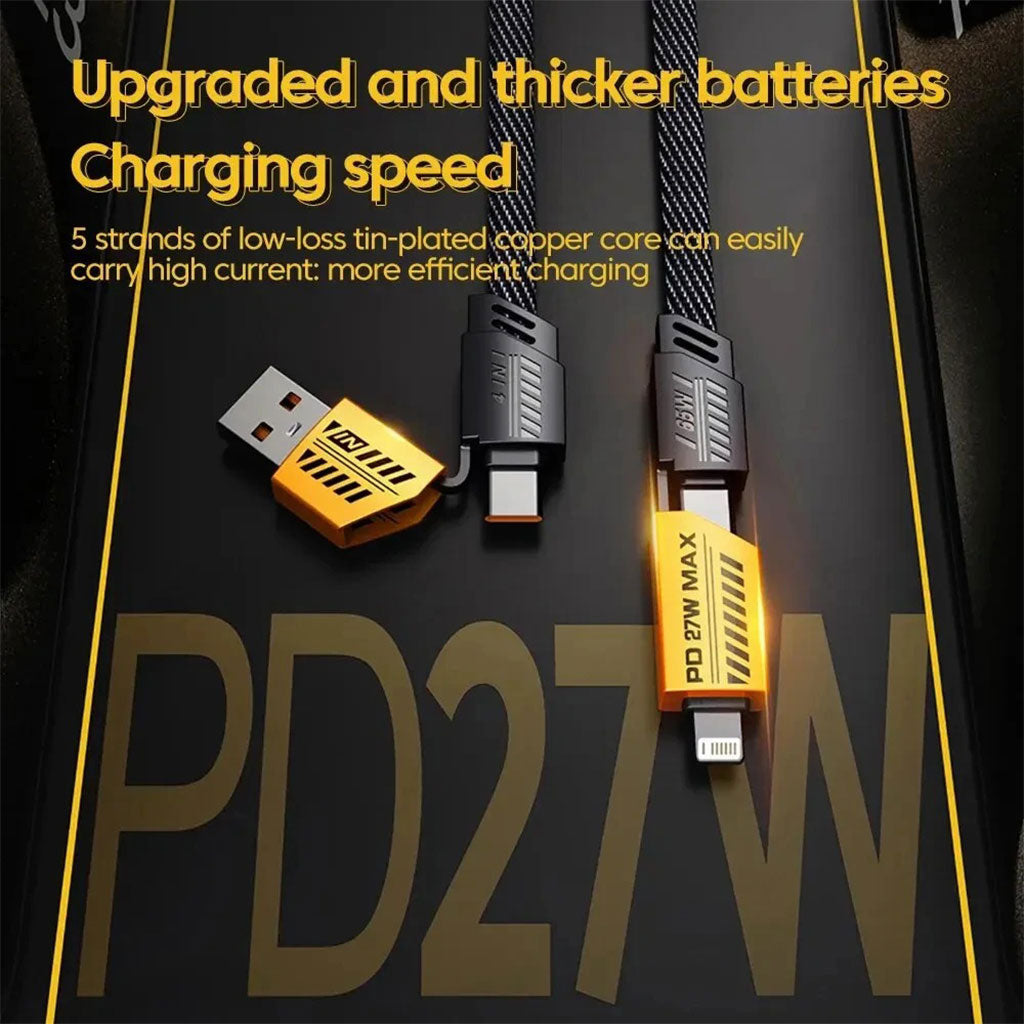 Câble de charge multifonction en nylon tressé durable 4 en 1 à double tête – شاحن سريع ومتين متعدد المنافذ