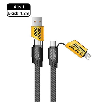 Câble de charge multifonction en nylon tressé durable 4 en 1 à double tête – شاحن سريع ومتين متعدد المنافذ