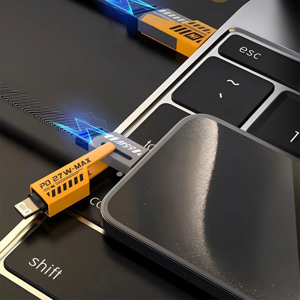 Câble de charge multifonction en nylon tressé durable 4 en 1 à double tête – شاحن سريع ومتين متعدد المنافذ