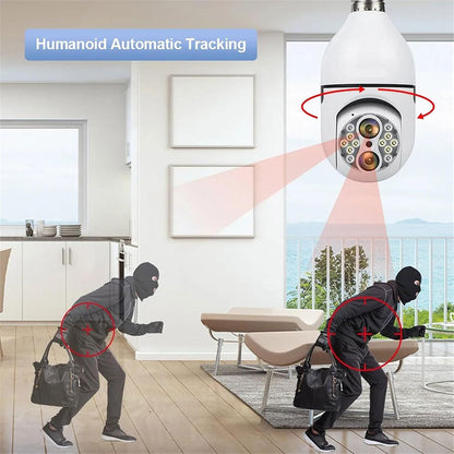Caméra de Sécurité Ampoule à Double Objectif Suivi Automatique – كاميرة مراقبة بميزة التتبع الذاتي