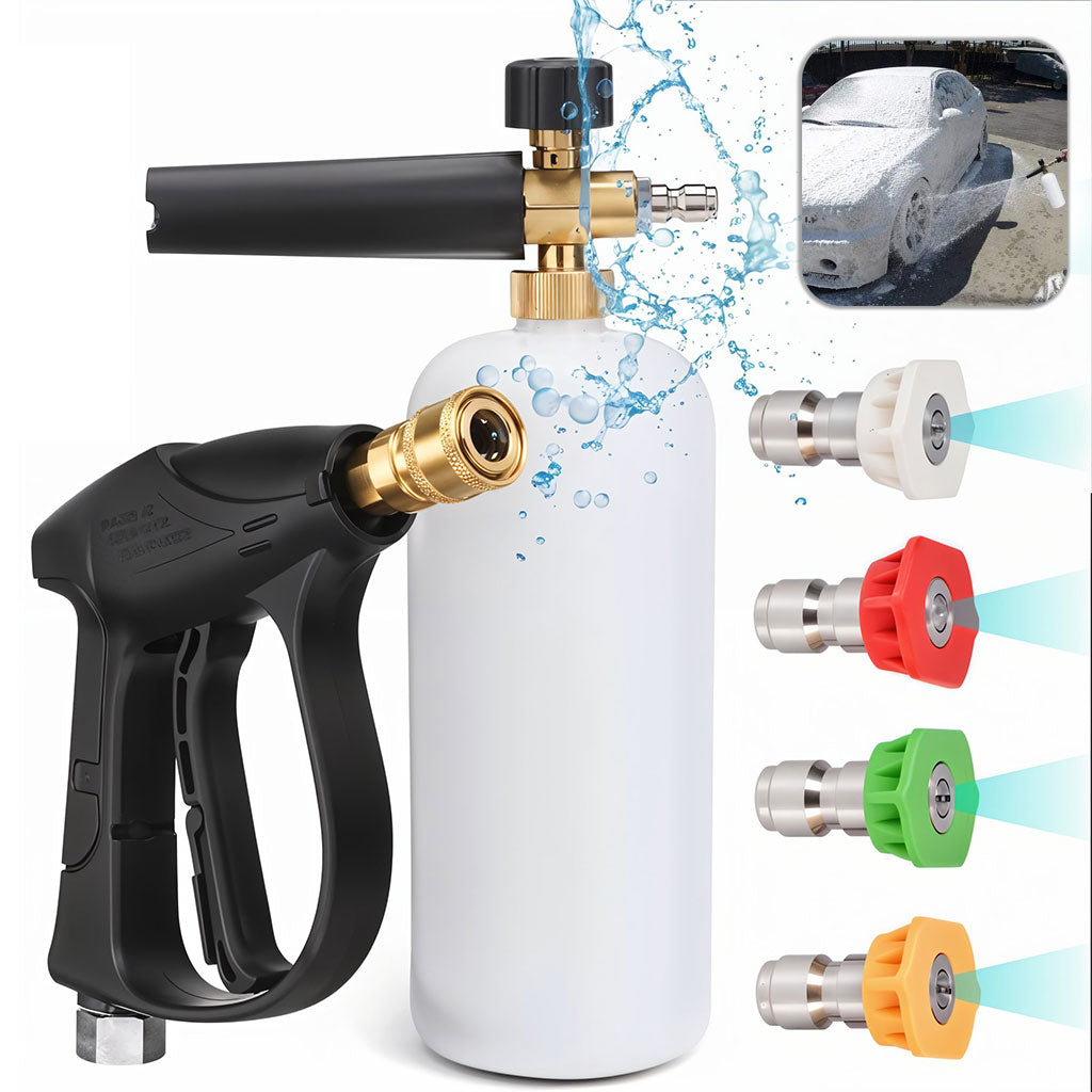 Kit de Lavage Auto Ultime Haute Pression avec Pistolet à Mousse et 5 Buses de Lavage – طقم غسل السيارات - تنزوت