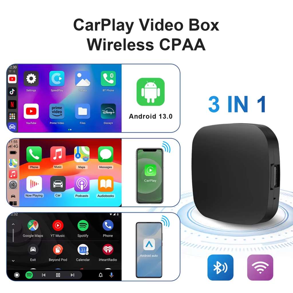 Box CarPlay Sans Fil Android 13 pour Voiture Stockage 32GB + 2GB RAM – جهاز ميديا بنظام أندرويد 13