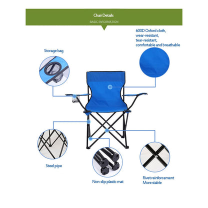 Chaise Pliante Portable avec Accoudoir Porte-Gobelet et Sac de Transport