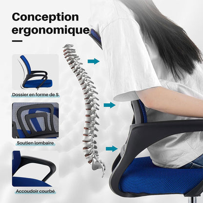 Chaise de Bureau Ergonomique avec Support Lombaire Bleu – كرسي مكتب مريح مع دعامة للظهر
